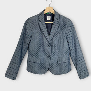 🦜 Gap Academy Blazer Woman's 6 Navy Blue Polka Dot Green Lined Cuffs Preppy